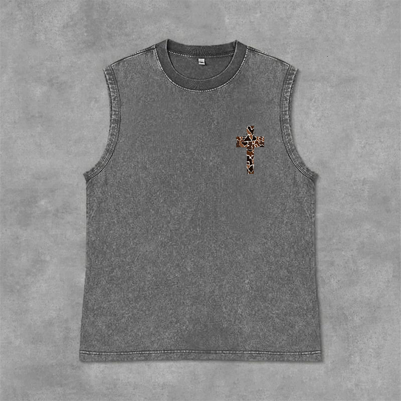 Christianartworkshop Débardeur unisexe lavé à motif camouflage croix « Je peux tout faire grâce au Christ » - image 14