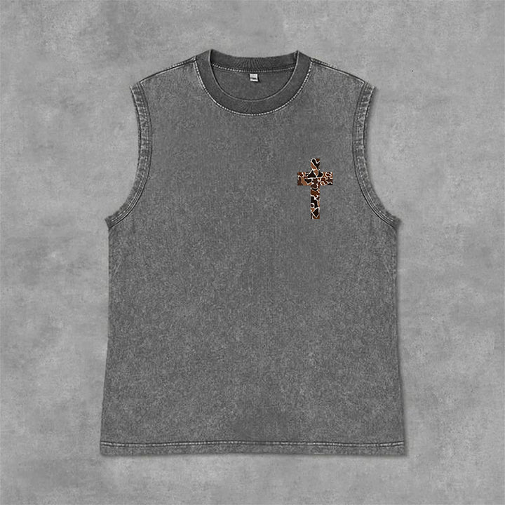 Christianartworkshop Débardeur unisexe lavé à motif camouflage croix « Je peux tout faire grâce au Christ » - image 14