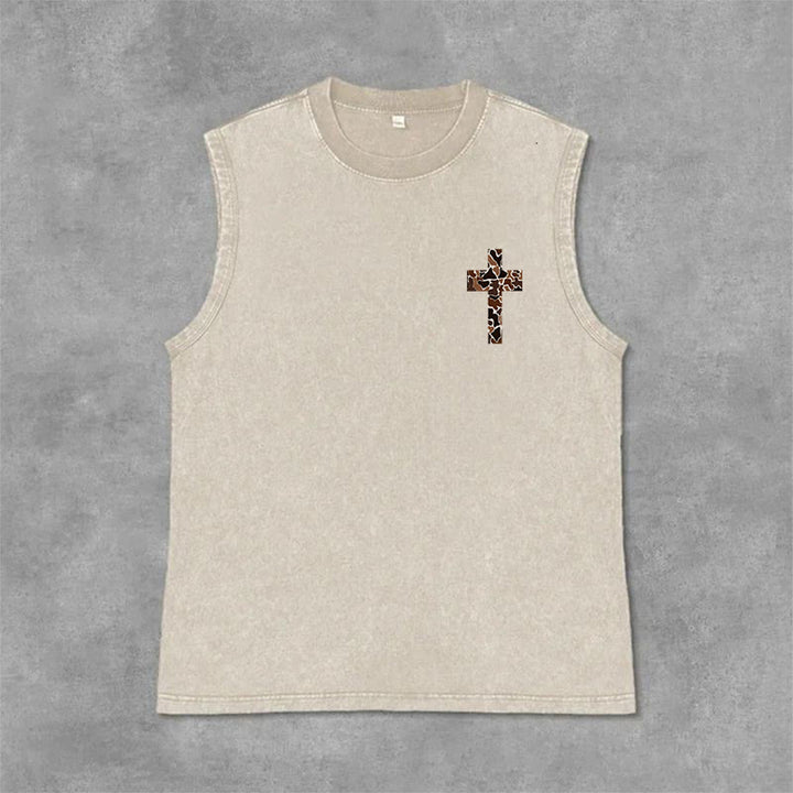 Christianartworkshop Débardeur unisexe lavé à motif camouflage croix « Je peux tout faire grâce au Christ » - image 21