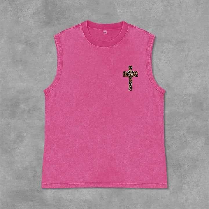 Christianartworkshop Débardeur unisexe lavé à motif camouflage croix « Je peux tout faire grâce au Christ » - image 34