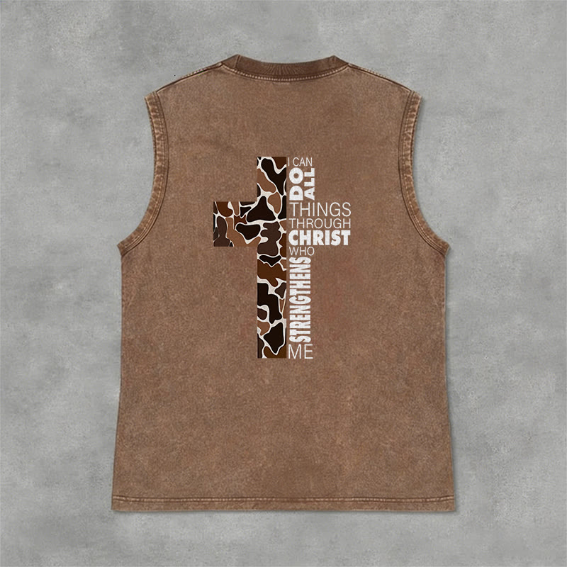 Christianartworkshop Débardeur unisexe lavé à motif camouflage croix « Je peux tout faire grâce au Christ » - image 27