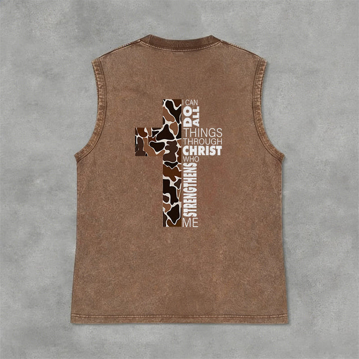 Christianartworkshop Débardeur unisexe lavé à motif camouflage croix « Je peux tout faire grâce au Christ » - image 27