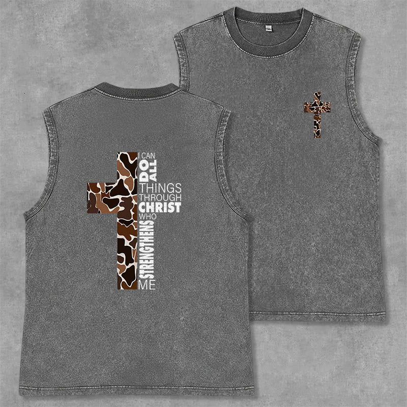 Christianartworkshop Débardeur unisexe lavé à motif camouflage croix « Je peux tout faire grâce au Christ » - Gris - 2XL - image 8