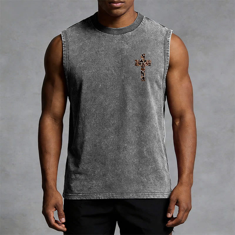 Christianartworkshop Débardeur unisexe lavé à motif camouflage croix « Je peux tout faire grâce au Christ » - image 10
