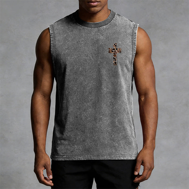Christianartworkshop Débardeur unisexe lavé à motif camouflage croix « Je peux tout faire grâce au Christ » - image 10