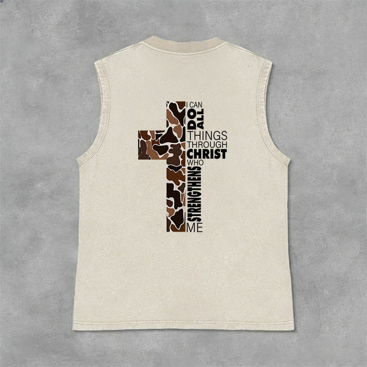 Christianartworkshop Débardeur unisexe lavé à motif camouflage croix « Je peux tout faire grâce au Christ » - image 20