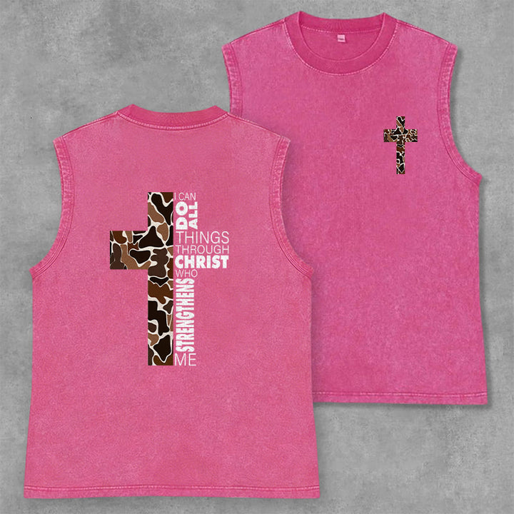 Christianartworkshop Débardeur unisexe lavé à motif camouflage croix « Je peux tout faire grâce au Christ » - Rose - 2XL - image 29