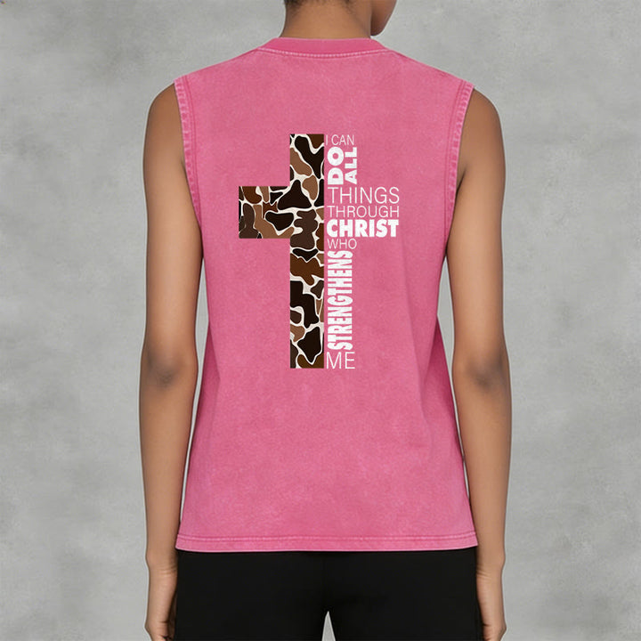 Christianartworkshop Débardeur unisexe lavé à motif camouflage croix « Je peux tout faire grâce au Christ » - image 32
