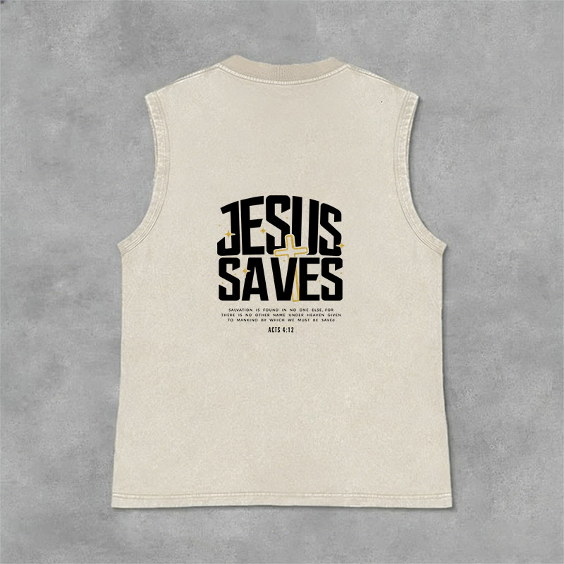 Christianartworkshop Débardeur unisexe délavé « Jésus sauve » - Beige - 2XL - image 3