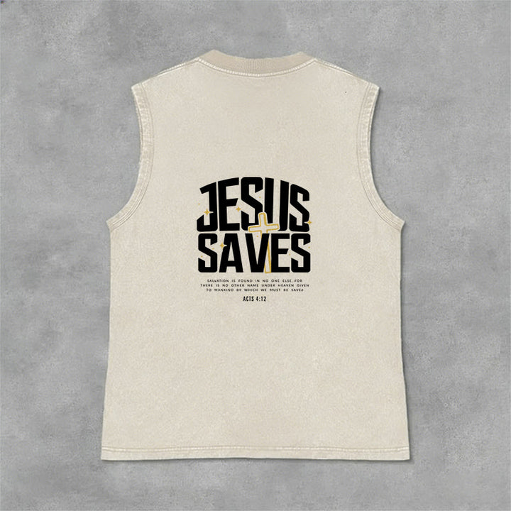 Christianartworkshop Débardeur unisexe délavé « Jésus sauve » - Beige - 2XL - image 3