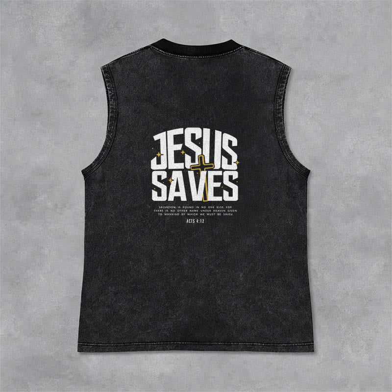 Christianartworkshop Débardeur unisexe délavé « Jésus sauve » - Noir - 2XL - image 6