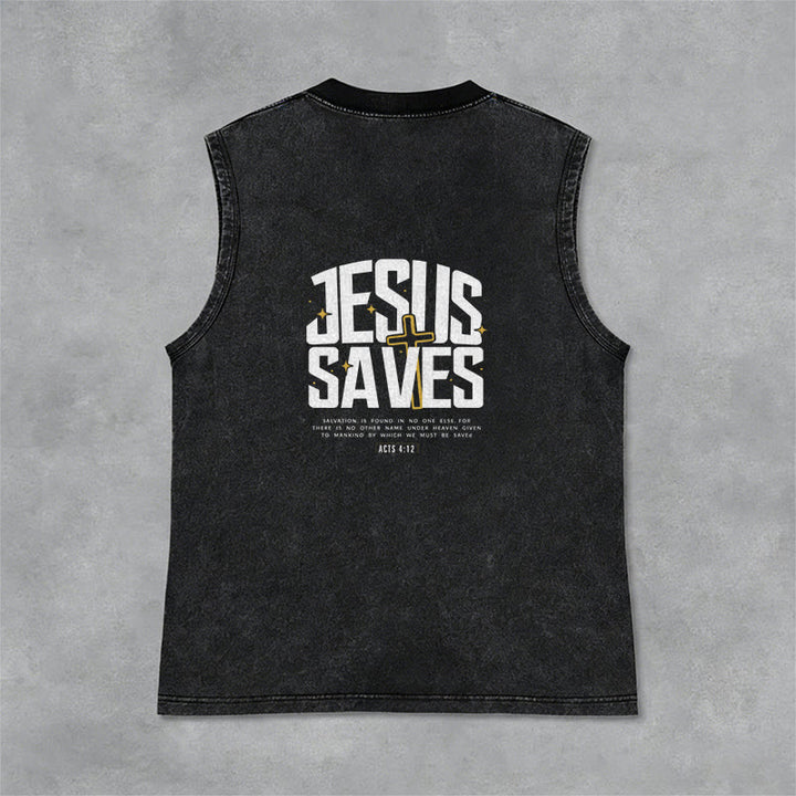 Christianartworkshop Débardeur unisexe délavé « Jésus sauve » - Noir - 2XL - image 6