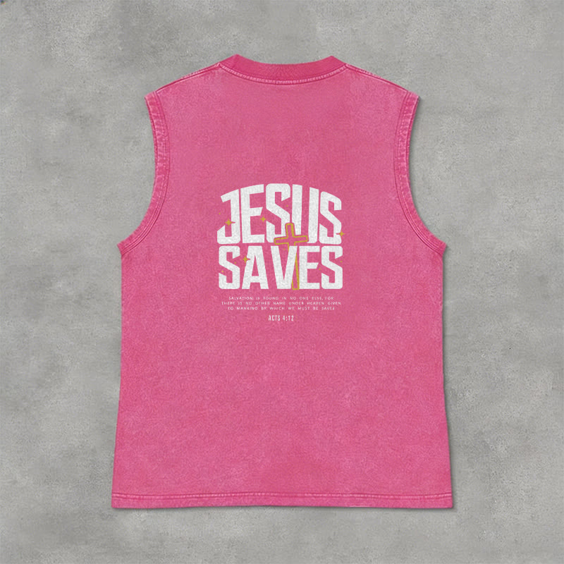 Christianartworkshop Débardeur unisexe délavé « Jésus sauve » - Rose - 2XL - image 0