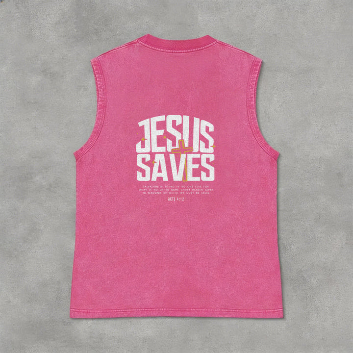 Christianartworkshop Débardeur unisexe délavé « Jésus sauve » - Rose - 2XL - image 0