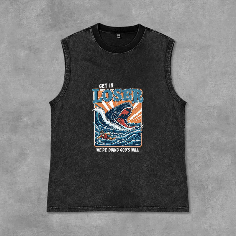 Christianartworkshop Monte, loser ! On fait la volonté de Dieu ! Débardeur unisexe délavé Jonah - Noir - 2XL - image 3