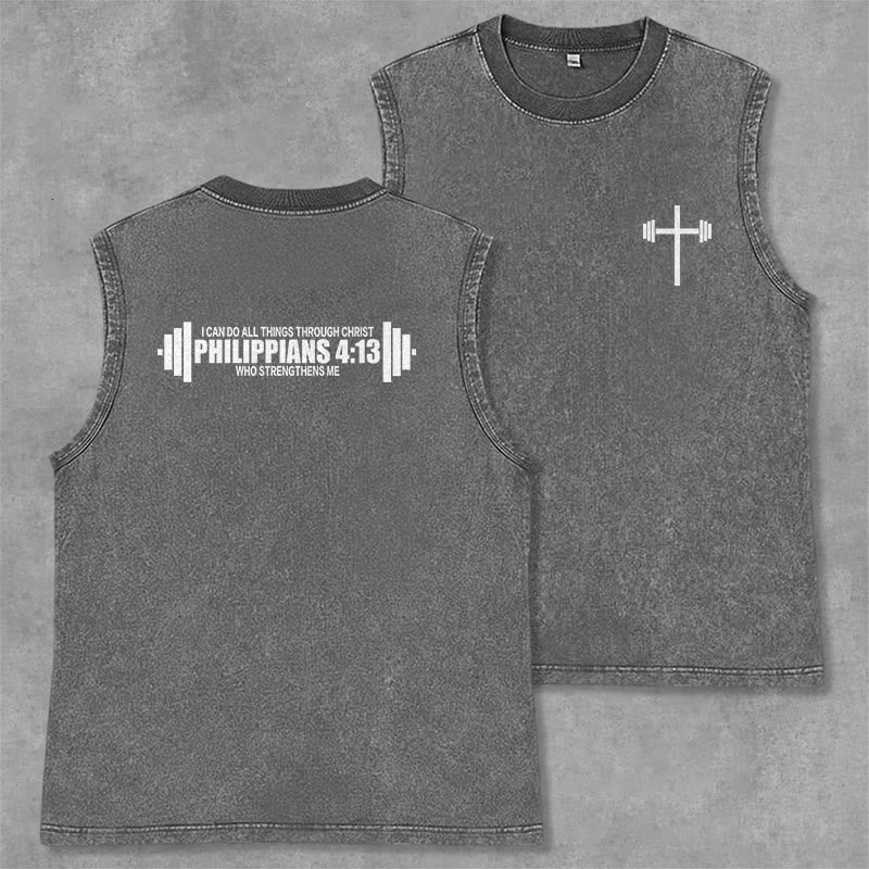 Christianartworkshop Philippiens 4:13 Débardeur unisexe Barbell Cross lavé - Gris - 2XL - image 0