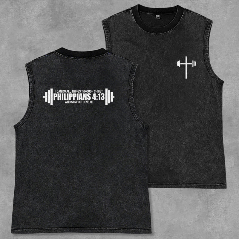 Christianartworkshop Philippiens 4:13 Débardeur unisexe Barbell Cross lavé - Noir - 2XL - image 7