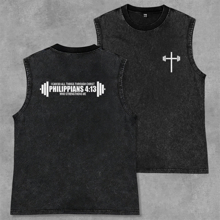 Christianartworkshop Philippiens 4:13 Débardeur unisexe Barbell Cross lavé - Noir - 2XL - image 7