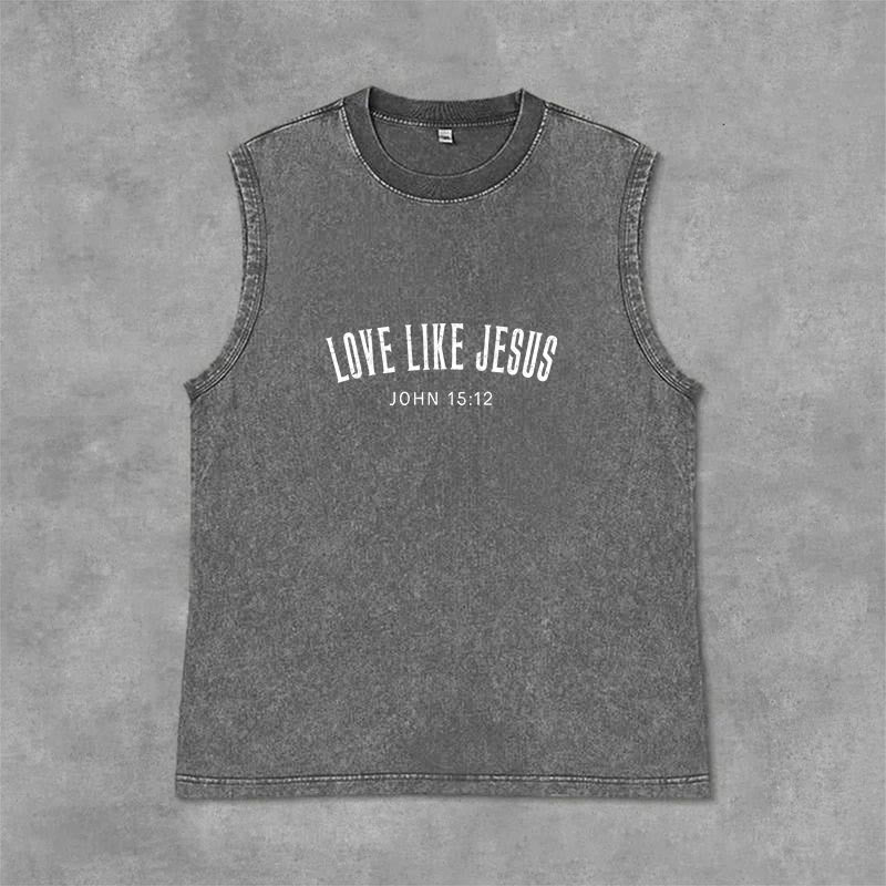Christianartworkshop Débardeur unisexe lavé « Aimer comme Jésus Jean 15:12 » - Gris - 2XL - image 0