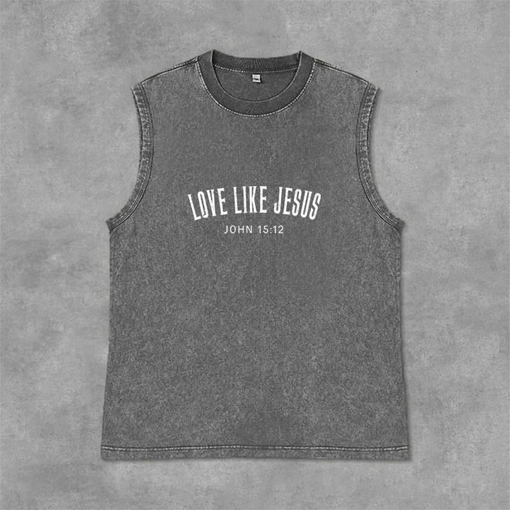 Christianartworkshop Débardeur unisexe lavé « Aimer comme Jésus Jean 15:12 » - Gris - 2XL - image 0