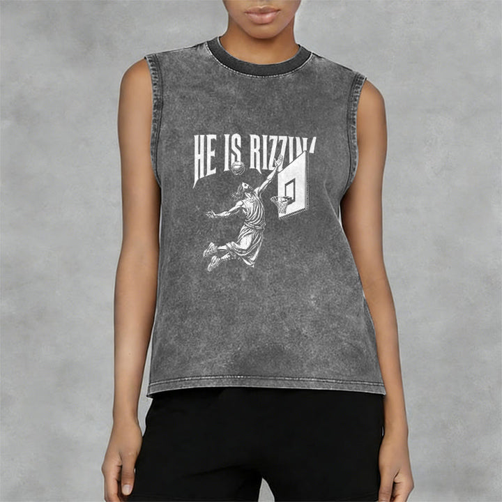 Christianartworkshop Débardeur unisexe délavé He Is Rizzin' Jesus Basketball - image 2