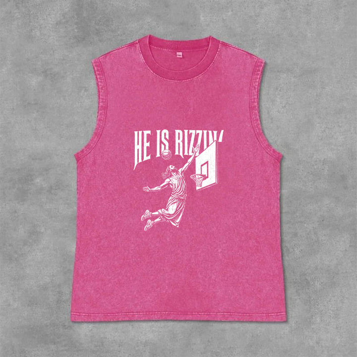 Christianartworkshop Débardeur unisexe délavé He Is Rizzin' Jesus Basketball - Rose - 2XL - image 9