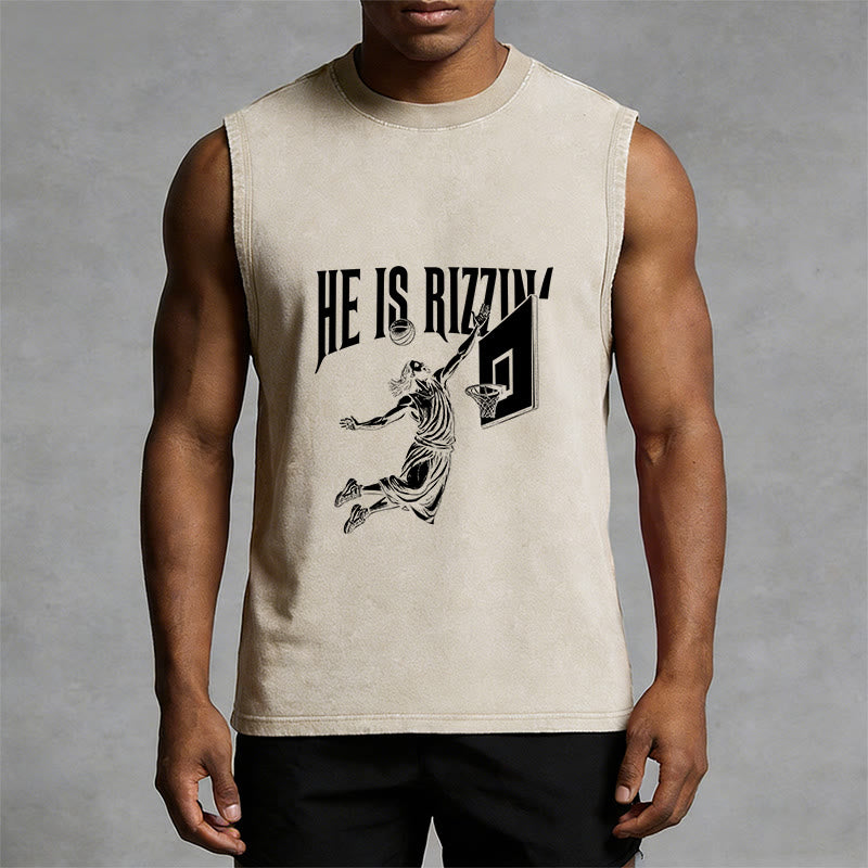 Christianartworkshop Débardeur unisexe délavé He Is Rizzin' Jesus Basketball - image 4