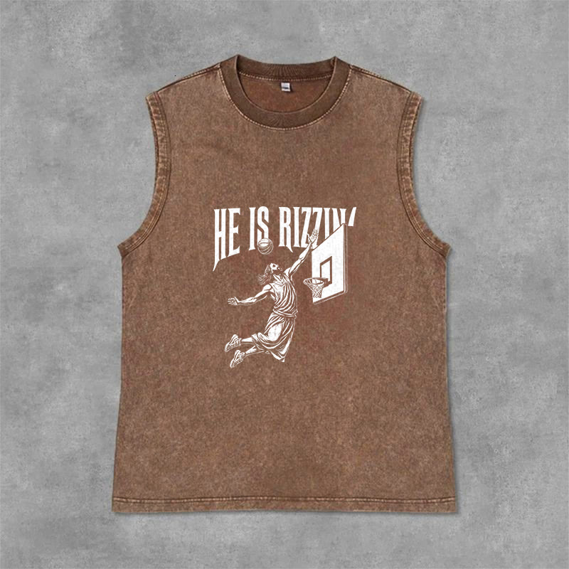 Christianartworkshop Débardeur unisexe délavé He Is Rizzin' Jesus Basketball - Brun - 2XL - image 12