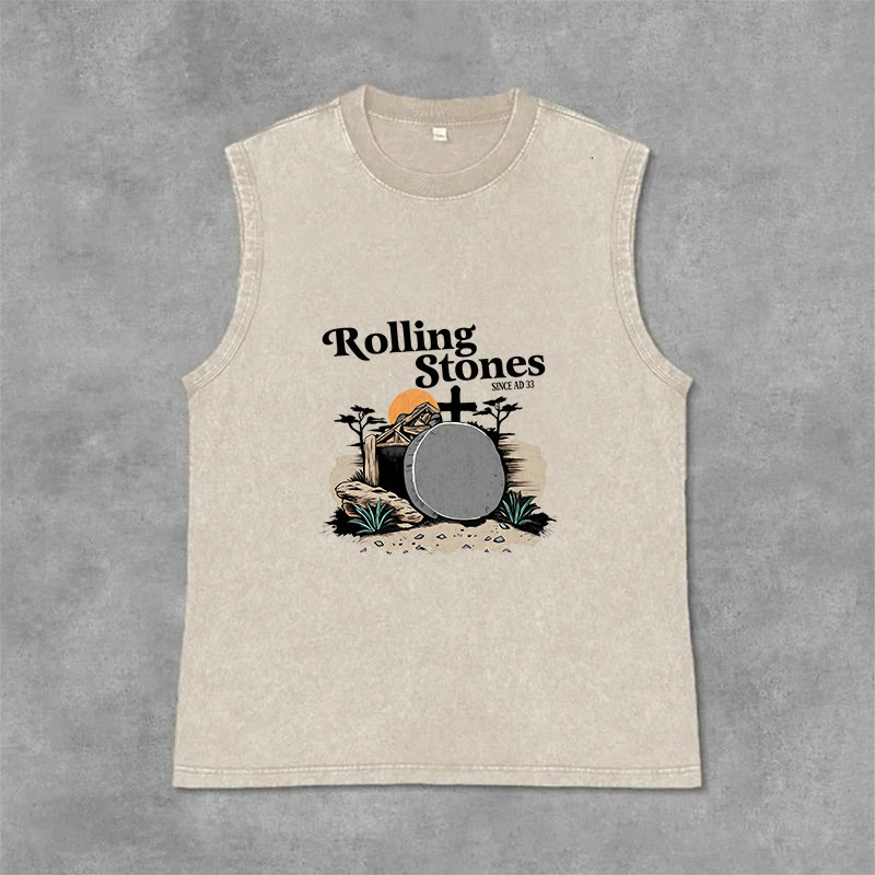 Christianartworkshop Débardeur unisexe délavé des Rolling Stones « He Is Risen » - Beige - 2XL - image 3