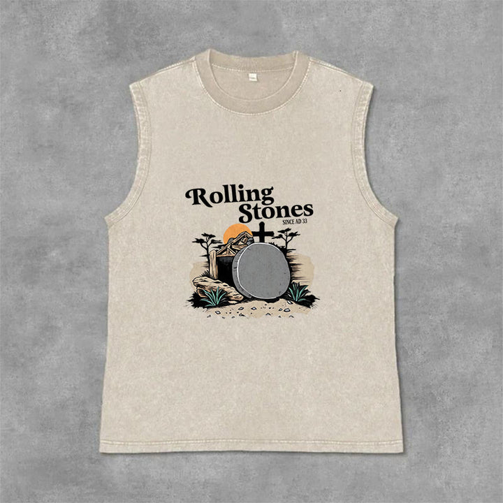Christianartworkshop Débardeur unisexe délavé des Rolling Stones « He Is Risen » - Beige - 2XL - image 3