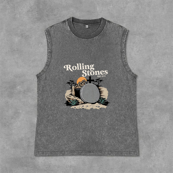 Christianartworkshop Débardeur unisexe délavé des Rolling Stones « He Is Risen » - Gris - 2XL - image 9