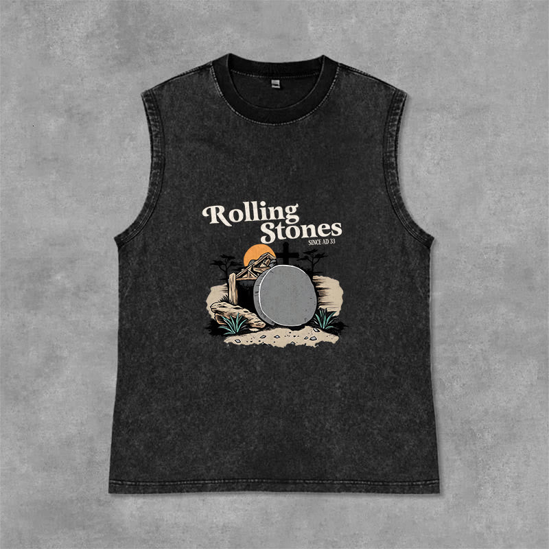 Christianartworkshop Débardeur unisexe délavé des Rolling Stones « He Is Risen » - Noir - 2XL - image 0