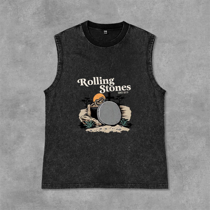 Christianartworkshop Débardeur unisexe délavé des Rolling Stones « He Is Risen » - Noir - 2XL - image 0
