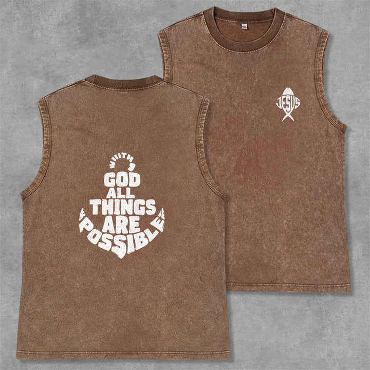Christianartworkshop Avec Dieu, tout est possible. Débardeur unisexe Anchor délavé. - Brun - 2XL - image 0