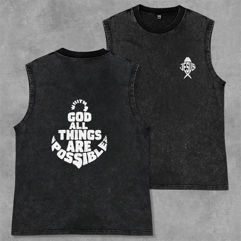 Christianartworkshop Avec Dieu, tout est possible. Débardeur unisexe Anchor délavé. - Noir - 2XL - image 7
