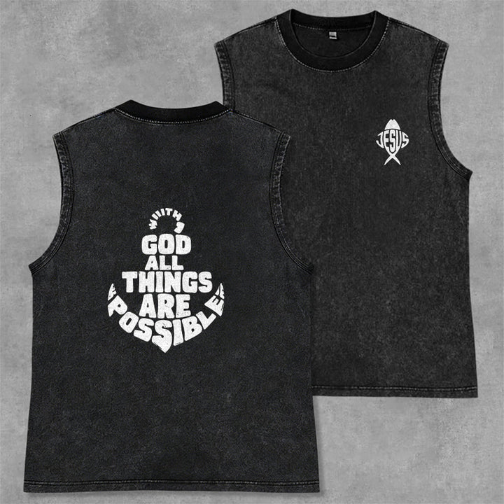 Christianartworkshop Avec Dieu, tout est possible. Débardeur unisexe Anchor délavé. - Noir - 2XL - image 7