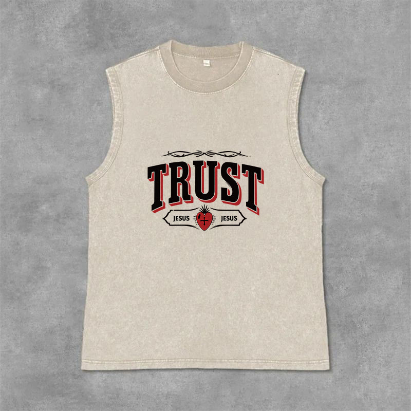 Christianartworkshop Débardeur unisexe lavé « Trust Jesus Sacred Heart » - Beige - 2XL - image 3