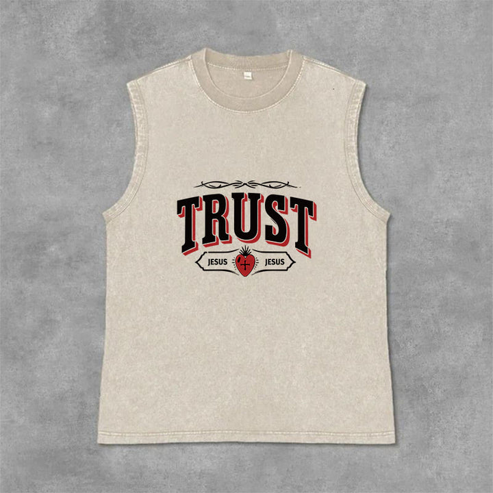 Christianartworkshop Débardeur unisexe lavé « Trust Jesus Sacred Heart » - Beige - 2XL - image 3