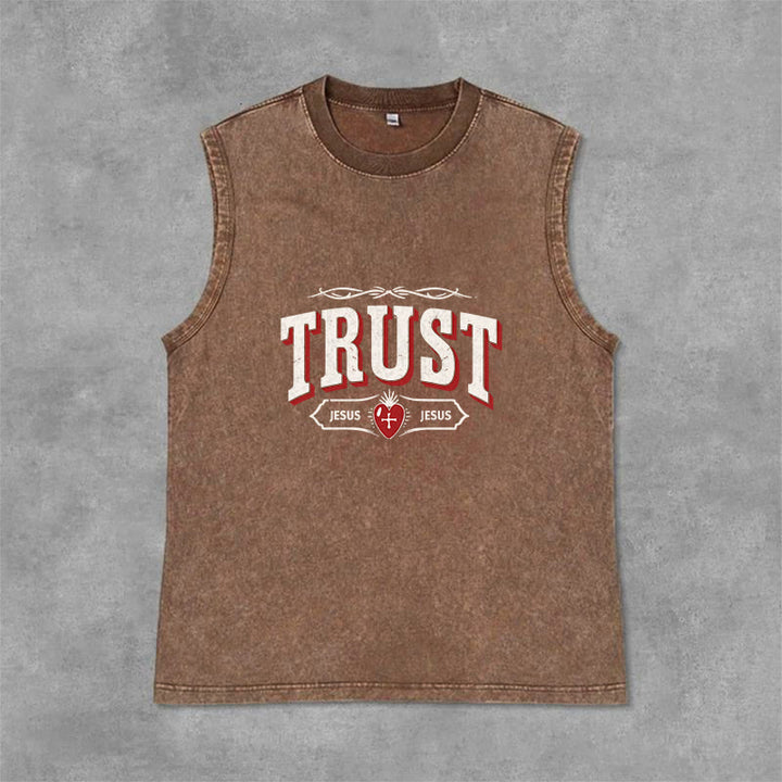Christianartworkshop Débardeur unisexe lavé « Trust Jesus Sacred Heart » - Brun - 2XL - image 12