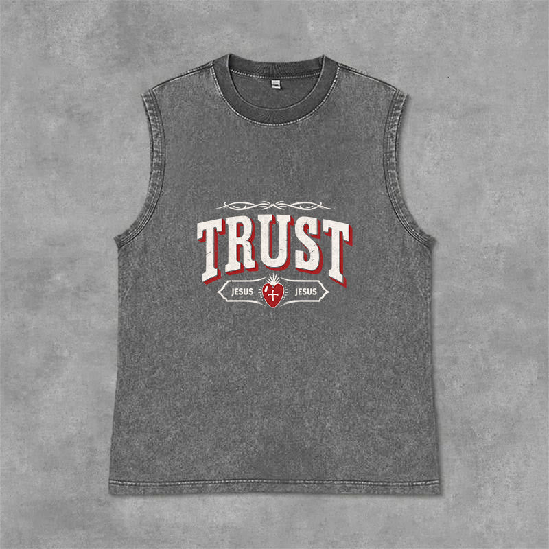 Christianartworkshop Débardeur unisexe lavé « Trust Jesus Sacred Heart » - Gris - 2XL - image 6