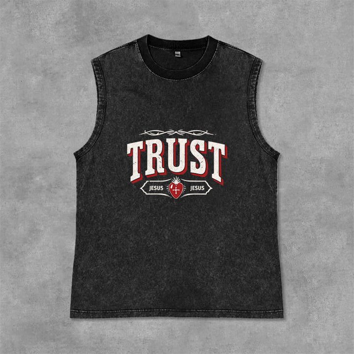 Christianartworkshop Débardeur unisexe lavé « Trust Jesus Sacred Heart » - Noir - 2XL - image 9