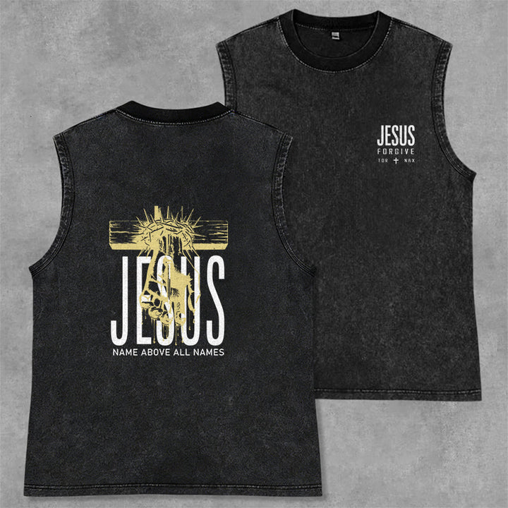 Christianartworkshop Débardeur unisexe lavé « Le nom de Jésus au-dessus de tous les noms » - Noir - 2XL - image 0