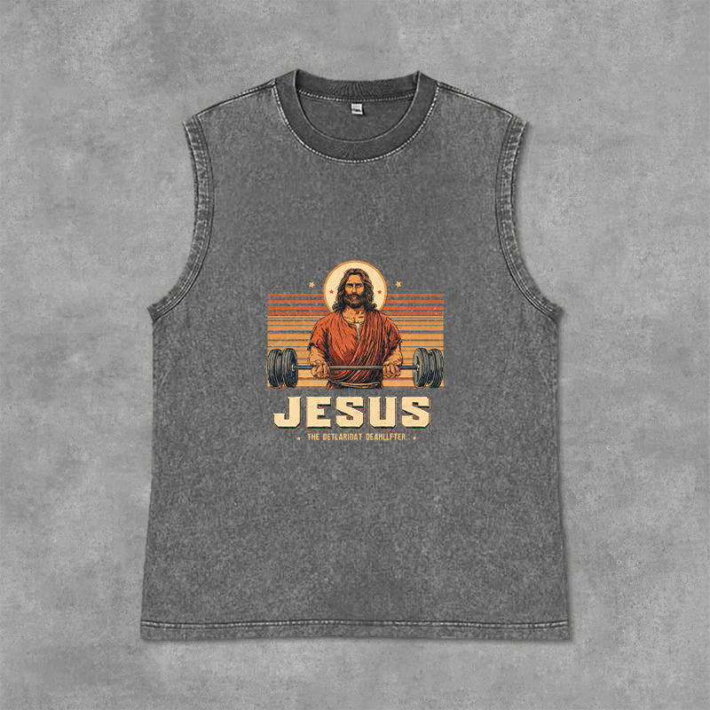 Christianartworkshop Débardeur unisexe lavé avec inscription « Jésus souleveur de terre » - Gris - 2XL - image 12