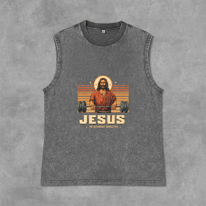 Christianartworkshop Débardeur unisexe lavé avec inscription « Jésus souleveur de terre » - Gris - 2XL - image 12