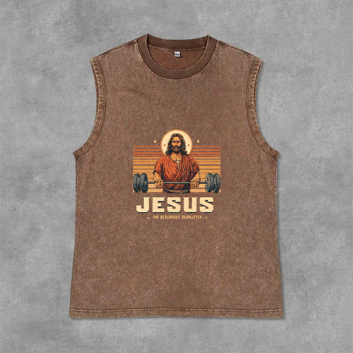 Christianartworkshop Débardeur unisexe lavé avec inscription « Jésus souleveur de terre » - Brun - 2XL - image 0