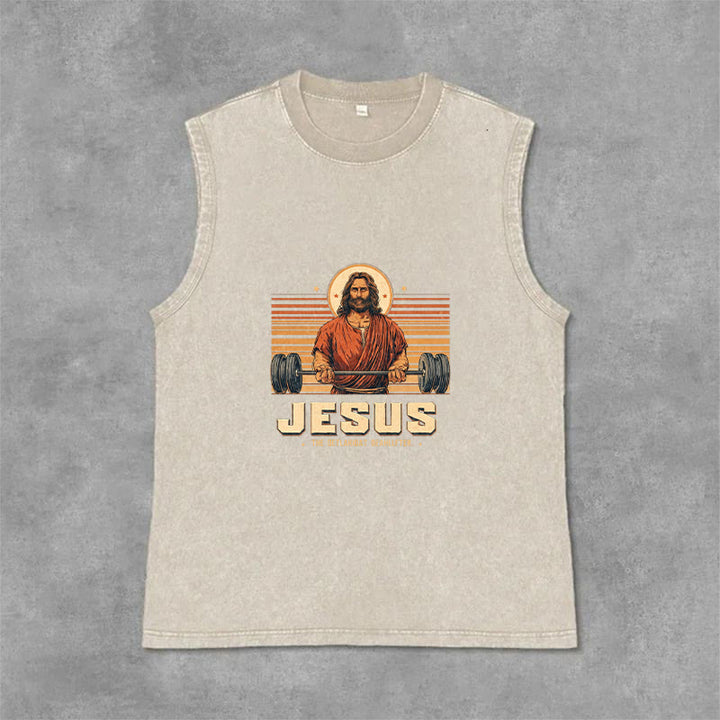 Christianartworkshop Débardeur unisexe lavé avec inscription « Jésus souleveur de terre » - Beige - 2XL - image 6