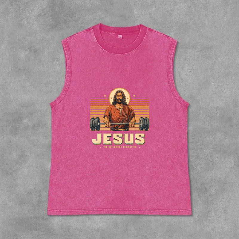Christianartworkshop Débardeur unisexe lavé avec inscription « Jésus souleveur de terre » - Rose - 2XL - image 9