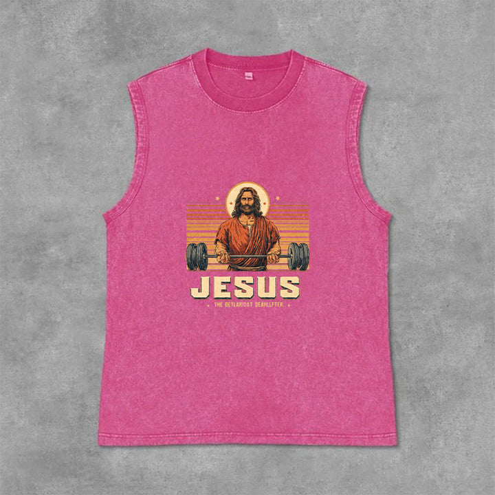 Christianartworkshop Débardeur unisexe lavé avec inscription « Jésus souleveur de terre » - Rose - 2XL - image 9