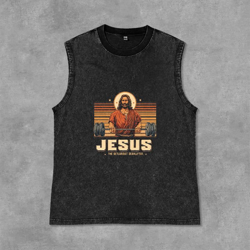 Christianartworkshop Débardeur unisexe lavé avec inscription « Jésus souleveur de terre » - Noir - 2XL - image 3