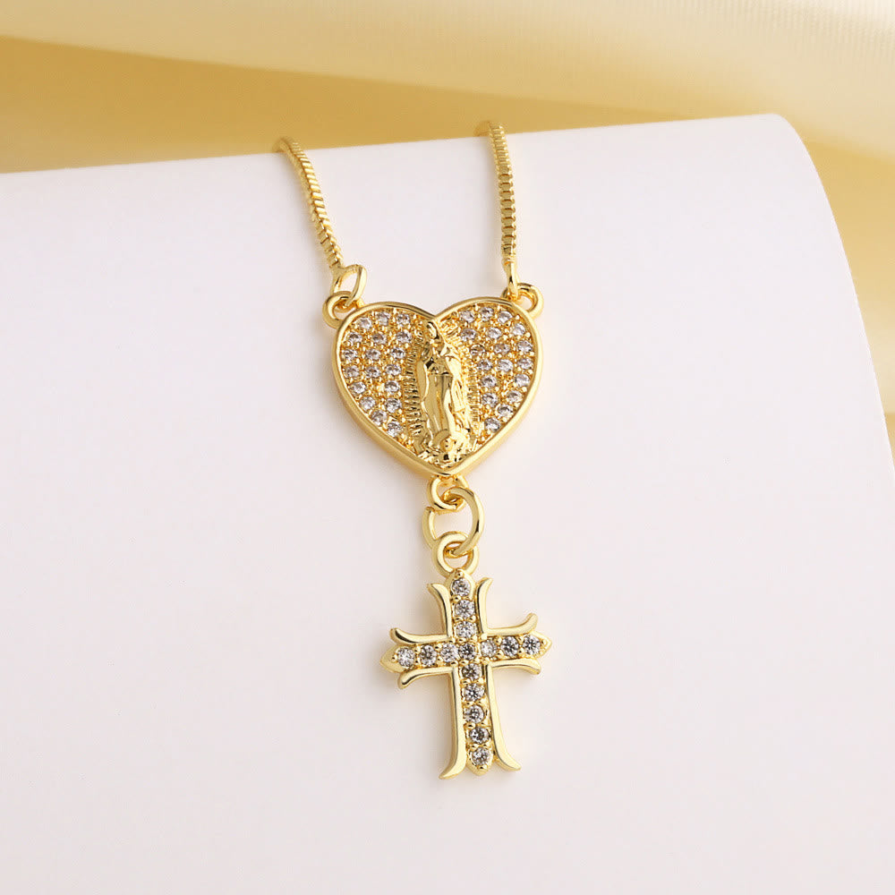 Christianartworkshop Collier en forme de cœur orné de zircons représentant Notre-Dame et Saint Benoît : La grâce divine au quotidien - Notre-Dame (A) - image 0